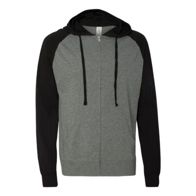 Lightweight Jersey Raglan Hooded Full-Zip T-Shirt Thumbnail